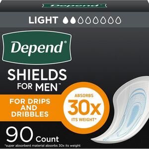 Depend Shields Incontinence Pads for Men, Light Absorbency, 90 Count (box damage